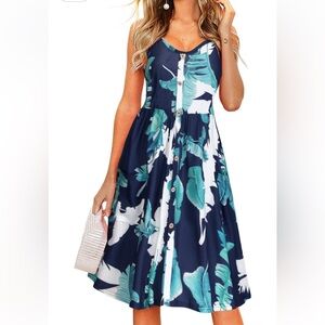 Tropical navy and green sun dress size M